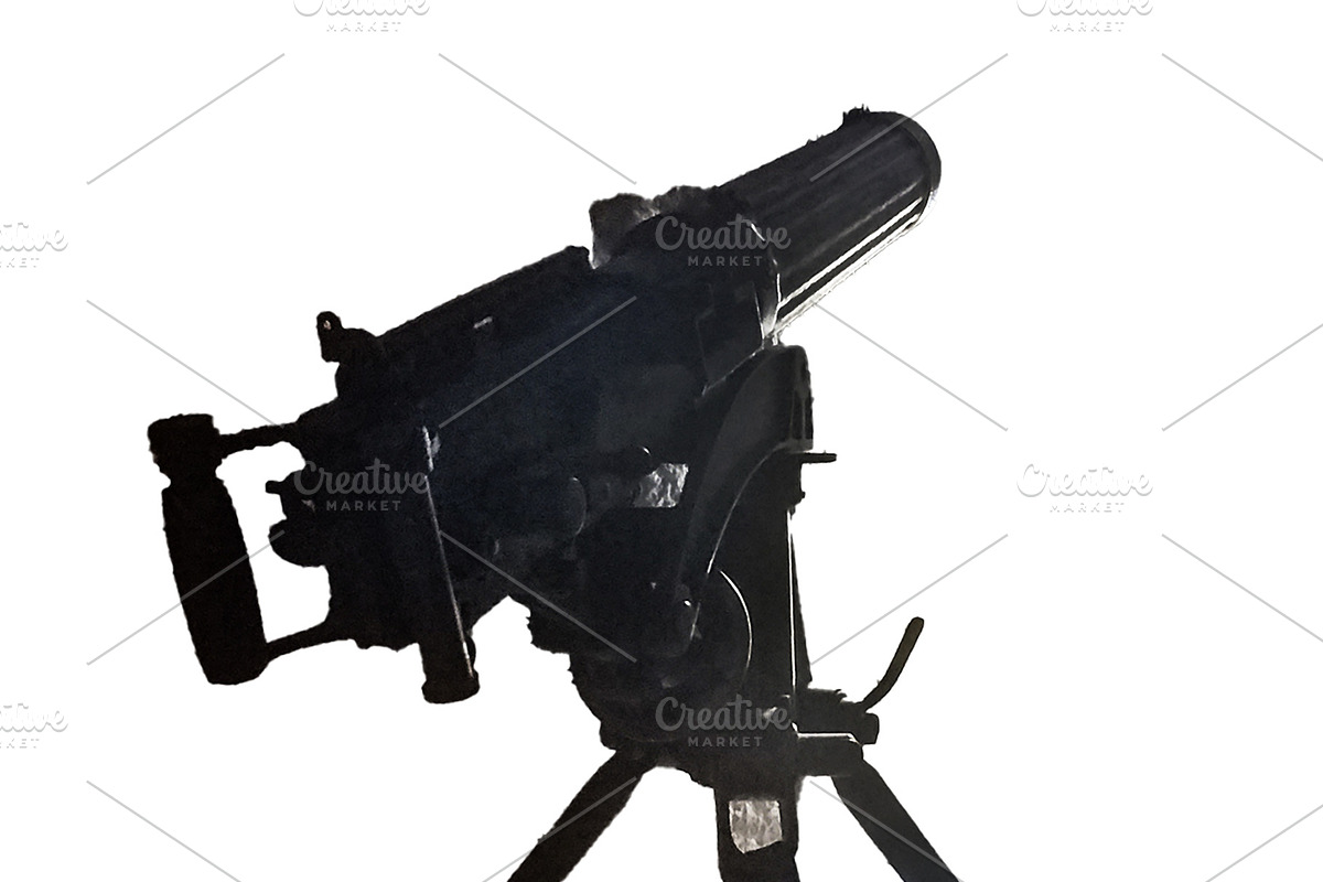 Back view machine gun barrel isolated photo, an Object Illustration by DanFLCreativo