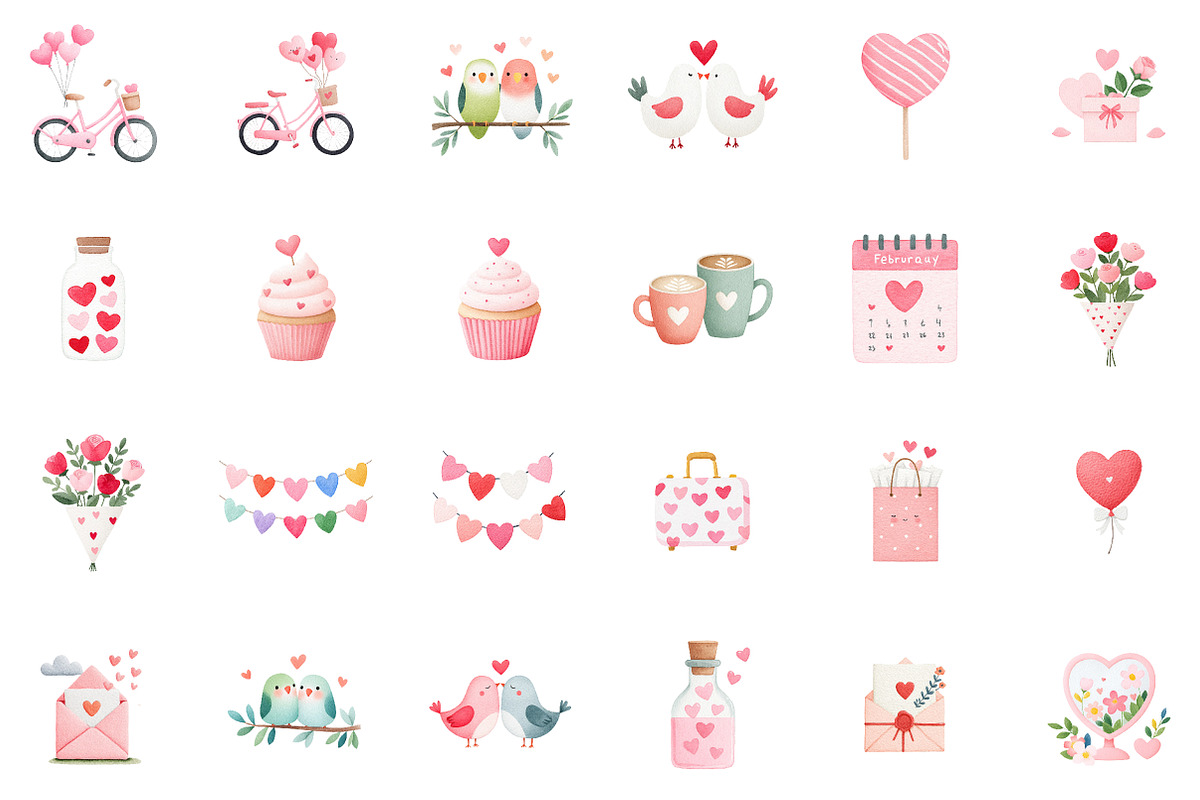 Valentine Watercolor Clipart Set, an Illustration by Sublimation Artist (Photo 2 of 6)