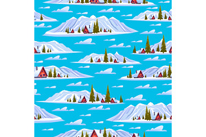 Rural houses in mountains among snow