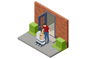 Isometric autonomous courier robot, a Transportation Illustration by Golden Sikorka