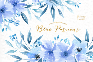 Blue Passions Watercolor Clipart