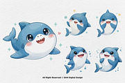 15 Bundle Watercolor Cute Shark Sea, an Animal Illustration by Morspective (Thumbnail 6 of 8)