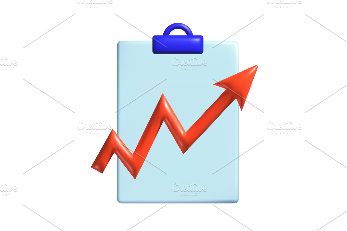 A blue clipboard displays a rising, a Finance Illustration by Woters little shop