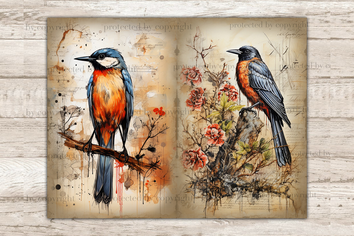Vintage Birds Junk Journal Pages, an Animal Illustration by GlamArtZhanna (Photo 4 of 9)