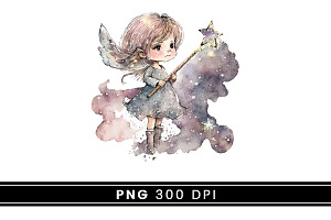 Watercolor Little Fairy Girl