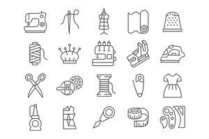 Sewing line icon set, an Outline Icon by ElineDesign