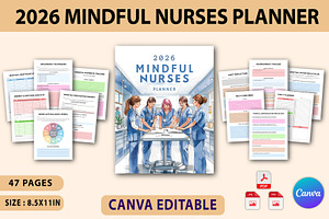 2026 Mindful Nurses Planner, a Print Template by Designmela01