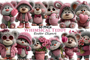 Whimsical Easter Teddy Clipart, an Illustration by Pixels.Craft