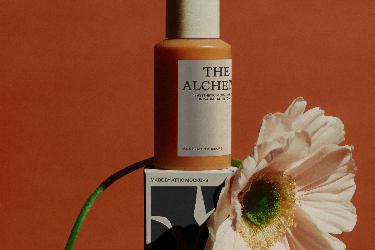 Bottle and Box Mockup PSD · 01, a Packaging Mockup by Made by Attic (Photo 3 of 3)