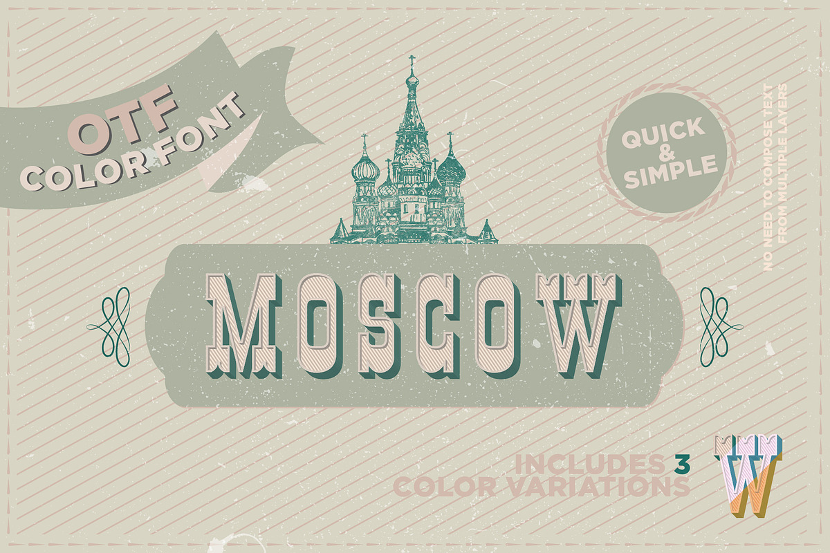 Moscow - OTF color font, a Sans Serif Font by Pixnugget (Photo 1 of 7)