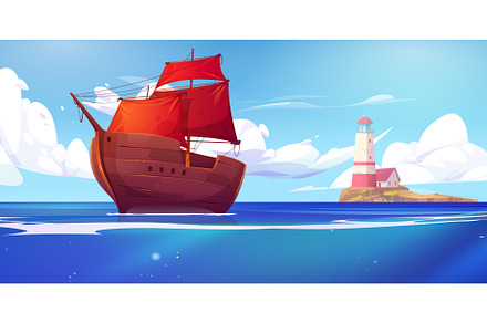Sea landscape with lighthouse on, an Illustration by art PVP - market