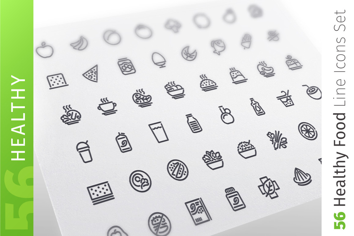 Healthy Food Line Icons Set, an Outline Icon by Voysla's Shop (Photo 1 of 4)