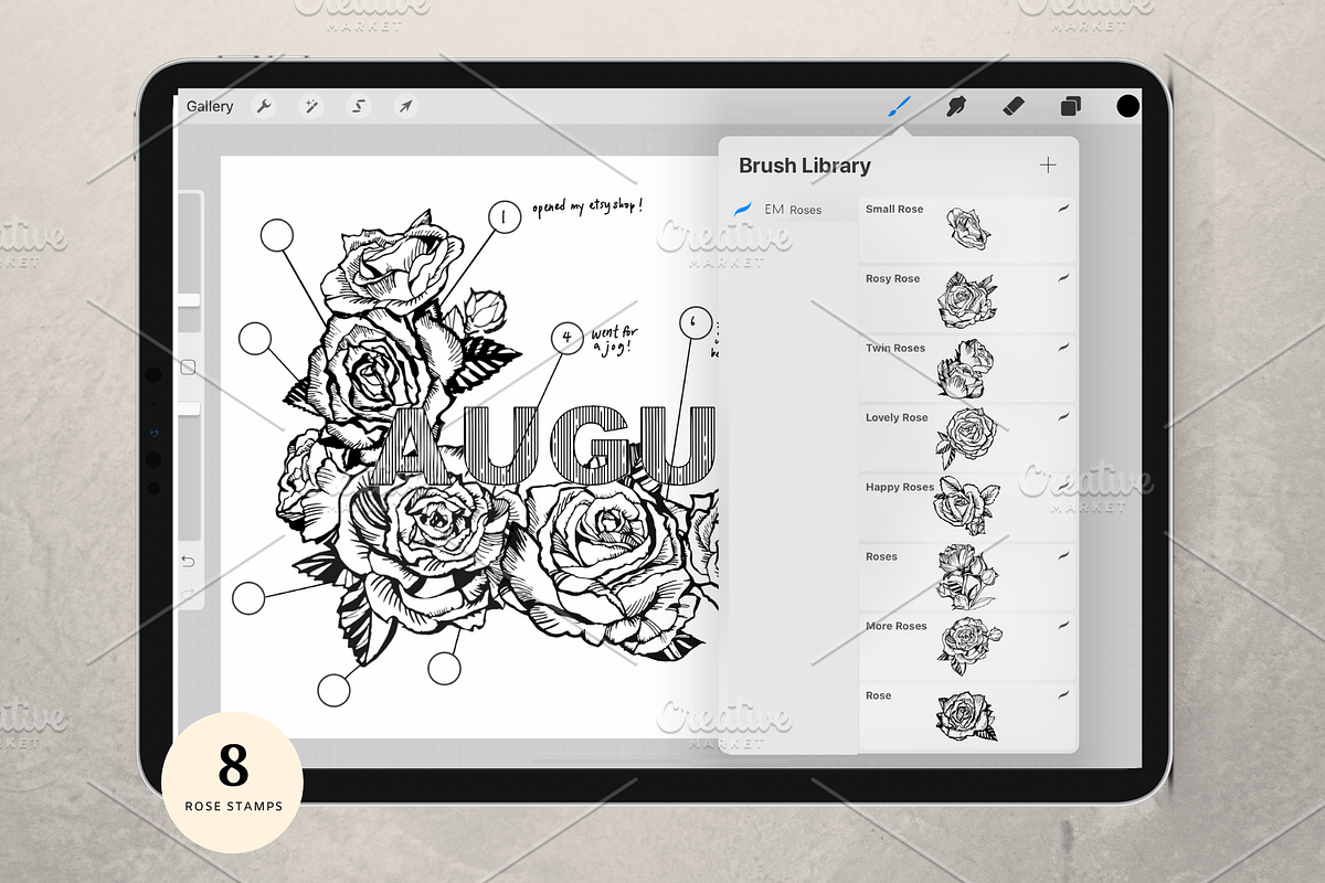 Procreate Tattoo Rose Stamps Floral, a Brush Add-On by Artbykimmyw (Photo 2 of 3)