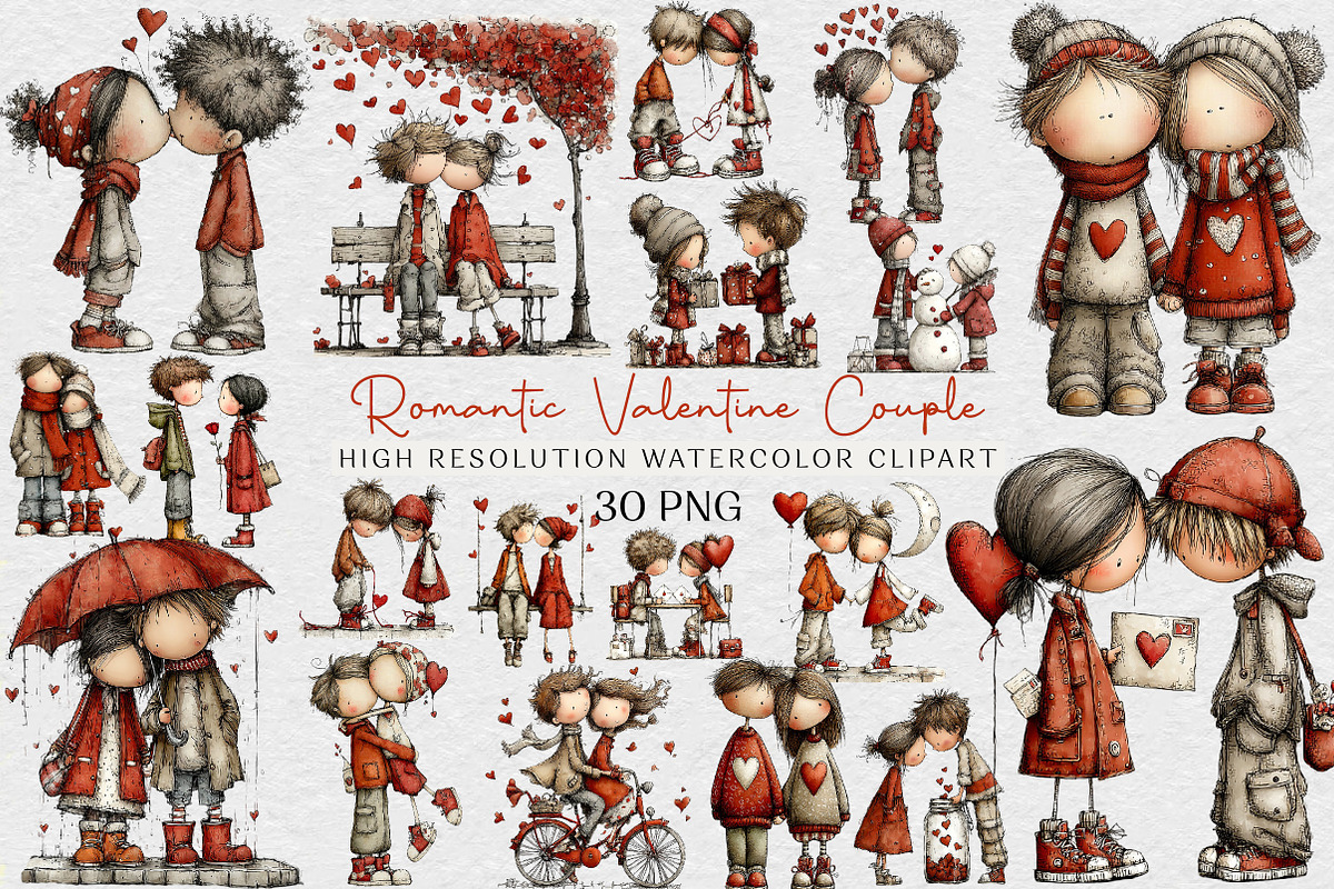 Romantic Valentine Couple Clipart, an Illustration by DreamCafeArt (Photo 1 of 6)