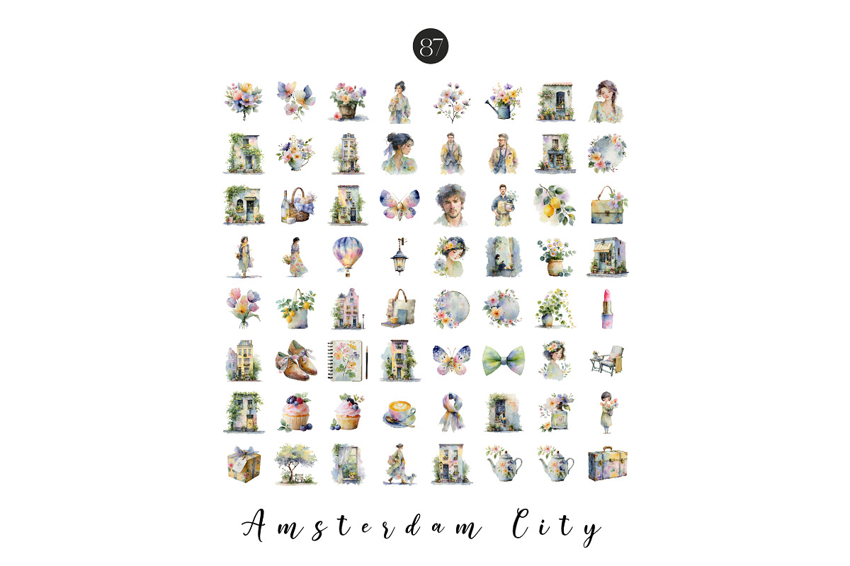 Watercolor Amsterdam City Clipart, an Illustration by CreationArt (Photo 7 of 7)