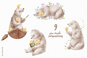 BEAR AND CHICKENS watercolor set, an Animal Illustration by erasovas (Thumbnail 3 of 15)