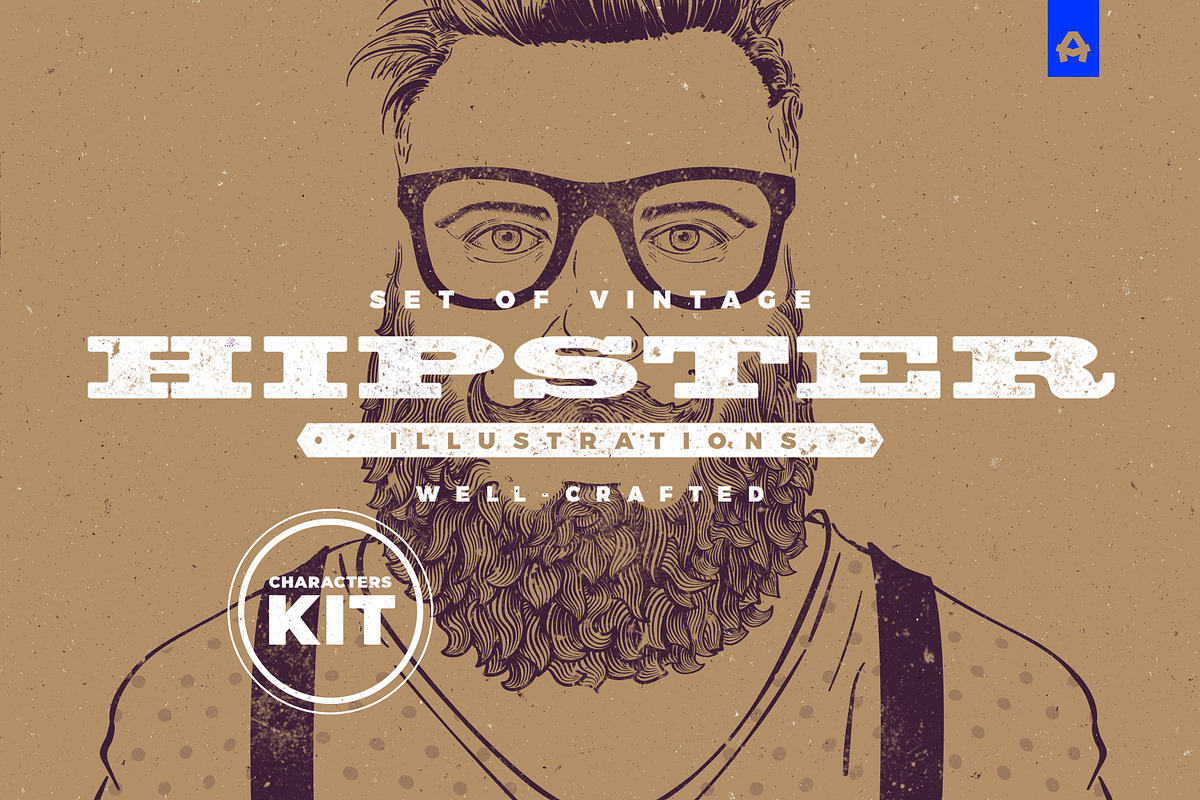 Hipster Characters Kit, a Work Illustration by blauananas (Photo 1 of 13)