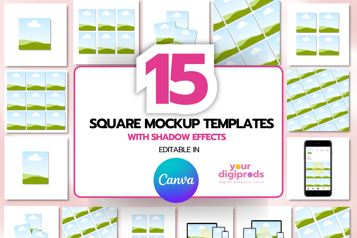 Canva Social Media Mockup Templates, a Social Media Template by Your DigiProds (Photo 1 of 5)