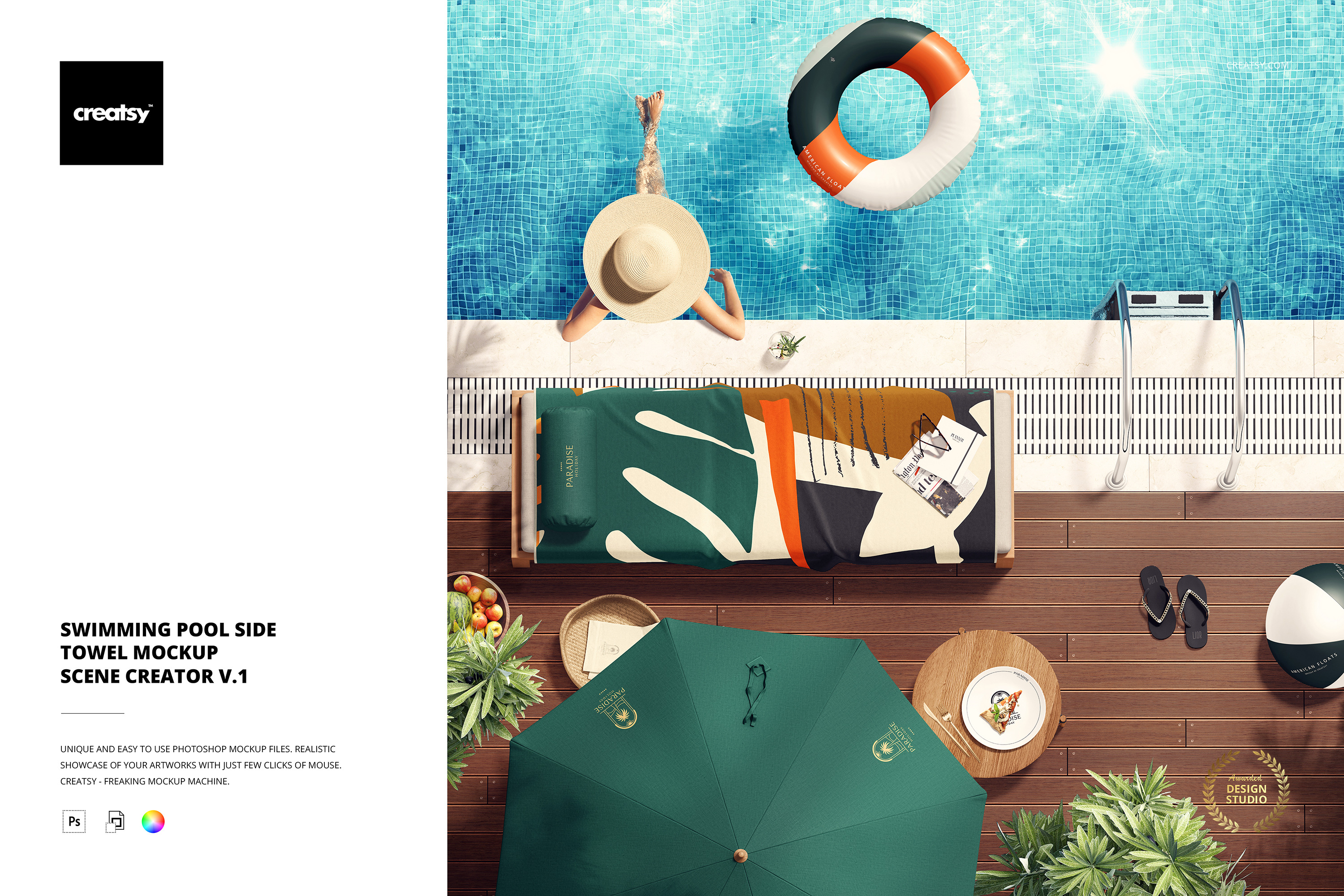 Swimming Pool Mockup Scene Creator, a Merchandise Mockup by Creatsy