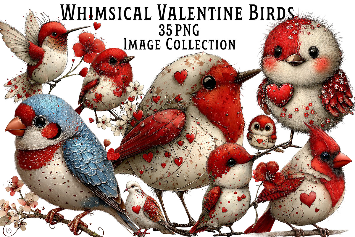 Whimsical Valentine Birds Clipart, an Illustration by Dream Creation (Photo 1 of 8)