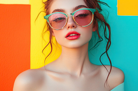 Young woman in light summer attire posing against colorful wall for vibrant urb, a Person Photo by AlyaAnd