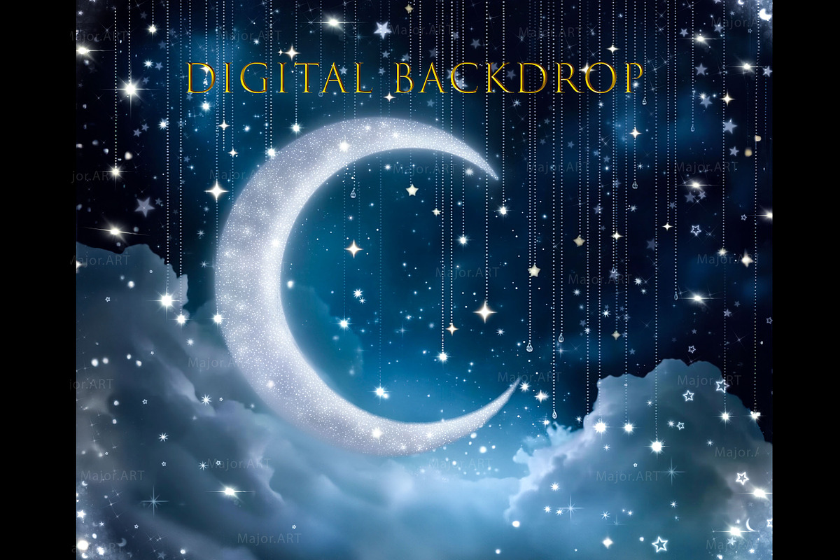 Digital Backdrop,Night moon Backdrop, a Background Graphic by MajorArtTm (Photo 2 of 4)