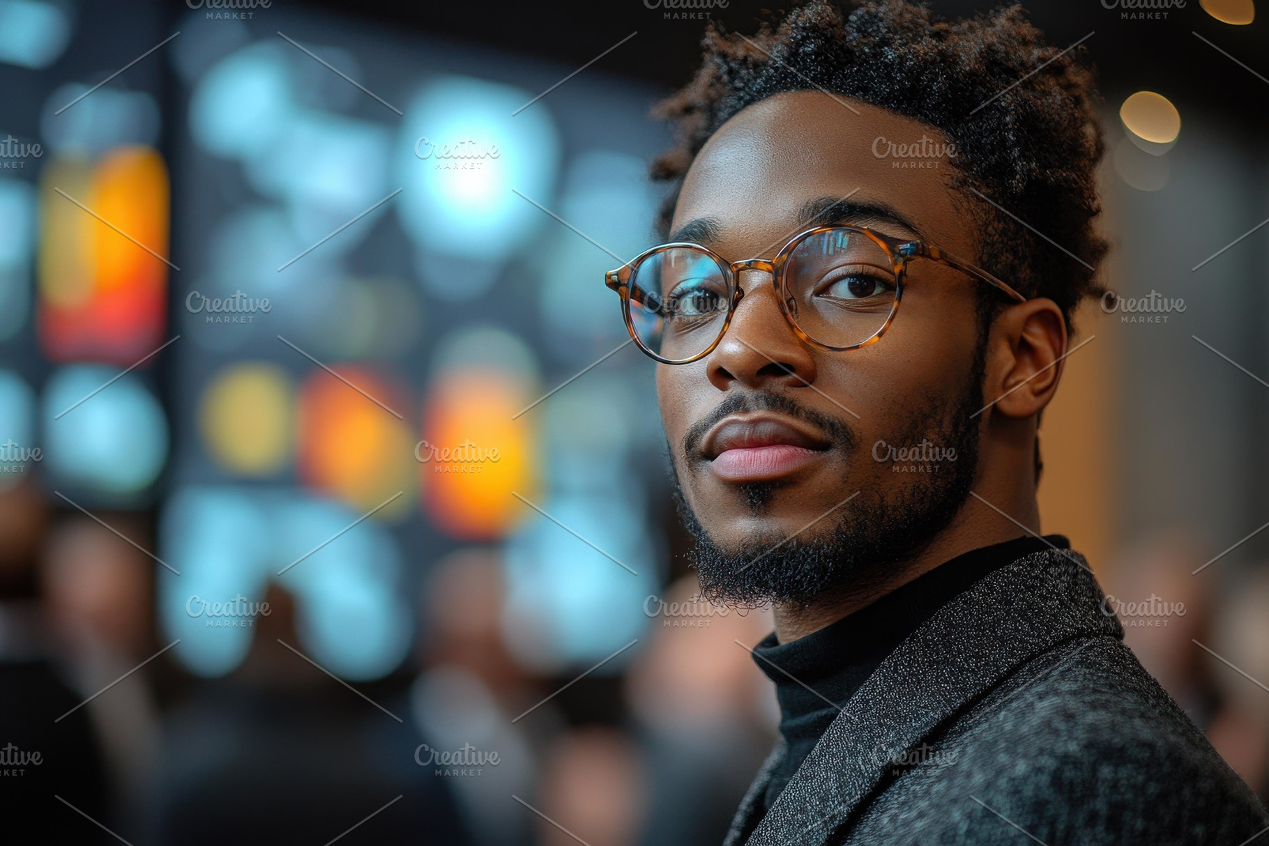 Young man poses confidently at moder, a Photo by Tanuart