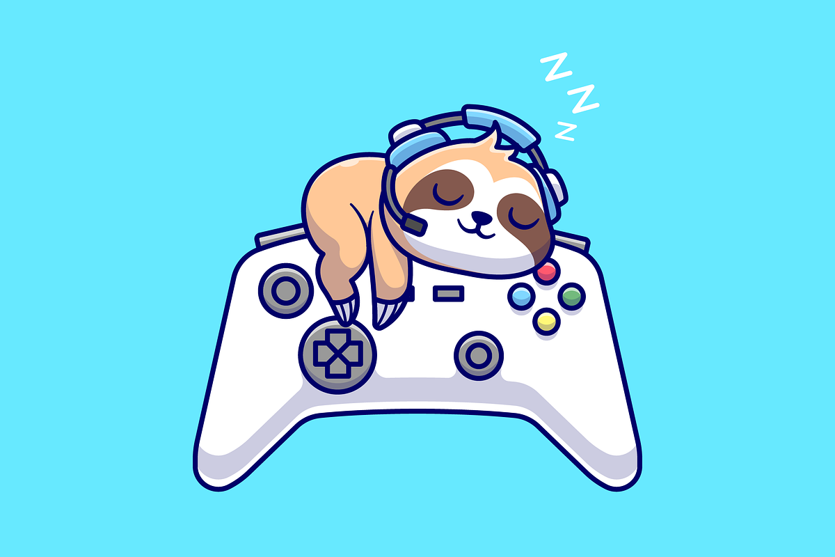 Cute Sloth Gamer Sleeping Cartoon, an Animal Illustration by Catalyst Labs