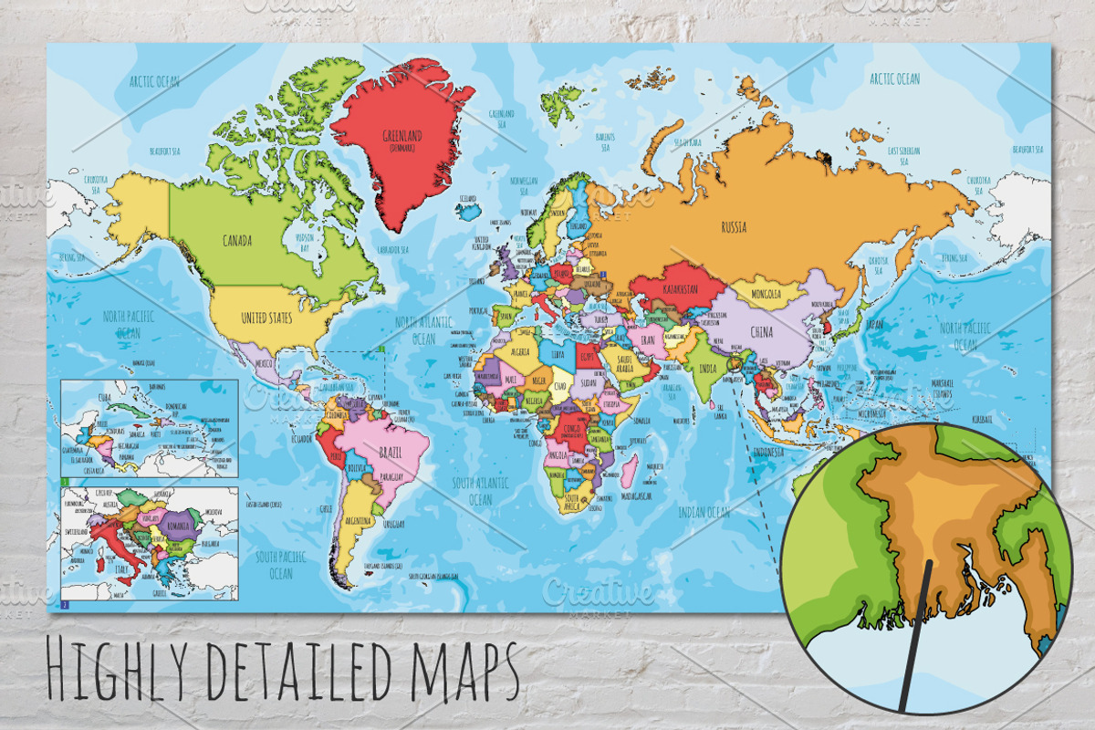6x Illustrated Vector World Maps, an Illustration by asantosg (Photo 2 of 9)