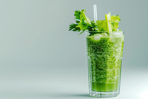 Fresh celery juice in glass on grey background, a Food & Drink Photo by AlyaAnd