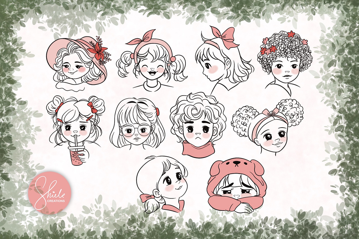 10 Kawaii Girl Faces, a Person Illustration by shielscreations (Photo 2 of 6)