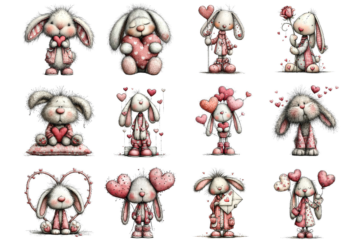 Whimsical Valentine Bunny Clipart, an Illustration by Designking (Photo 2 of 5)