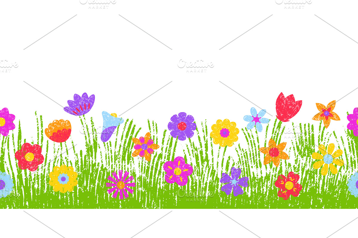 Crayon drawing meadow. Colored, an Object Illustration by Valerie Bodnar