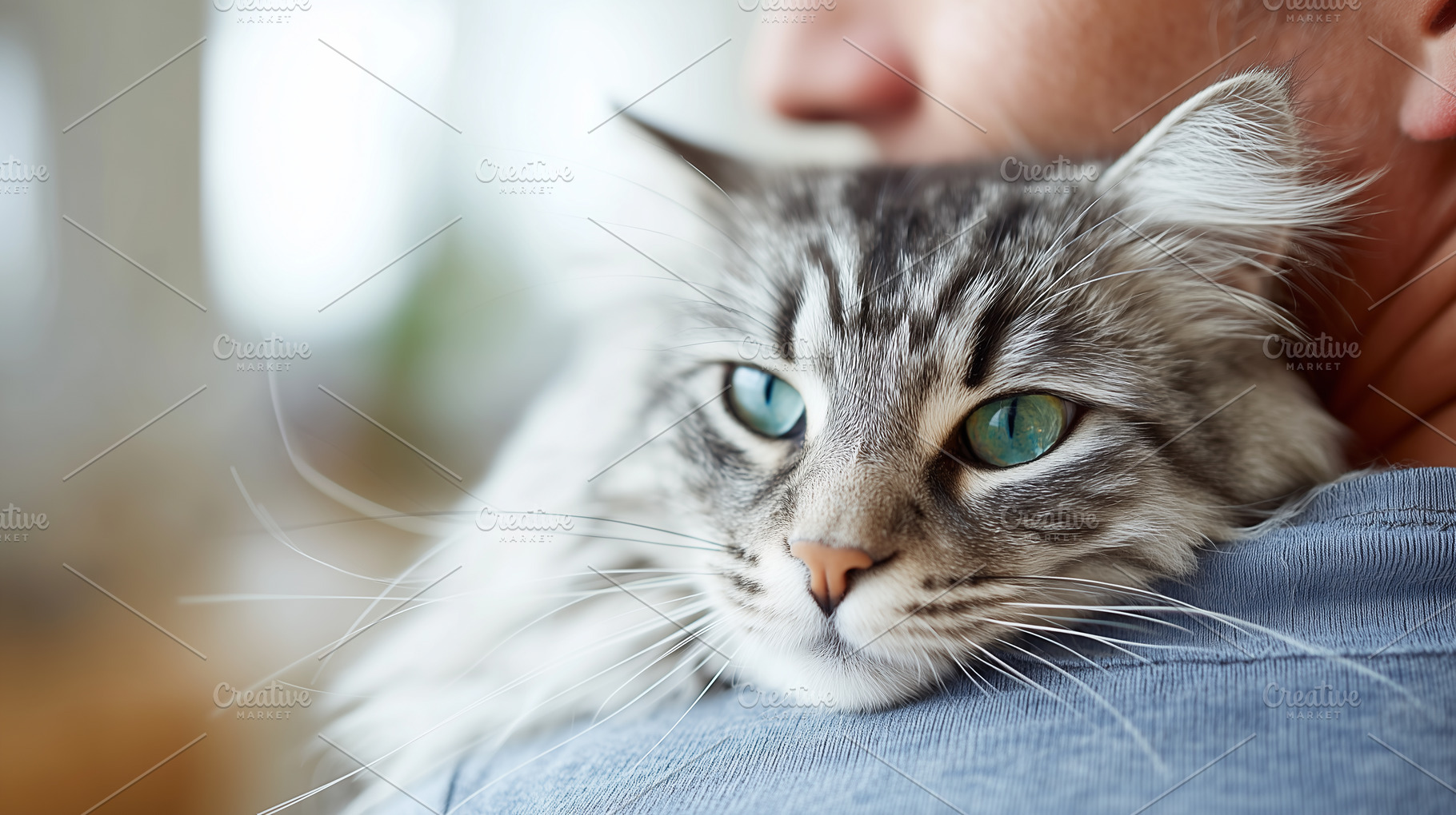 Close up of fluffy gray cat, an Animal Photo by MistyDay