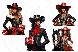 Santa Cowgirls Christmas Clipart PNG