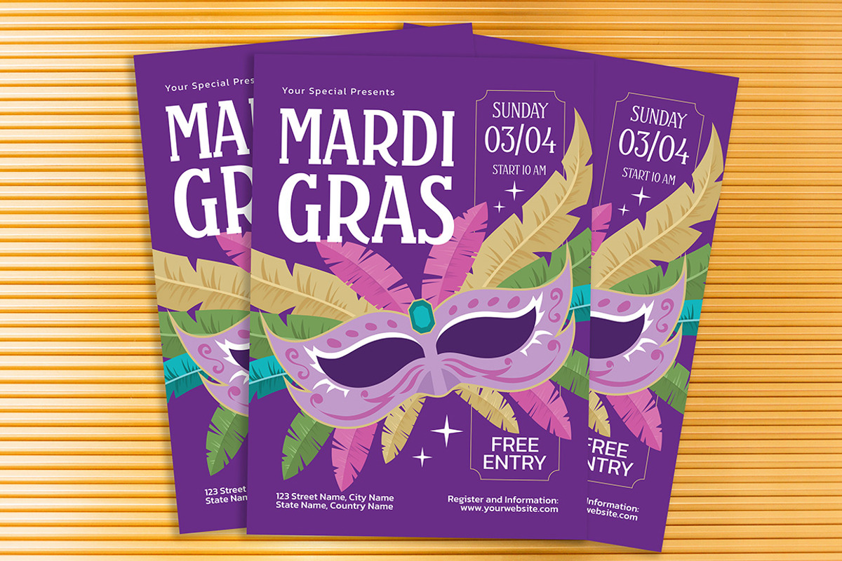 Mardi Gras Party Flyer, a Flyer Template by Gumico Studio. (Photo 1 of 3)