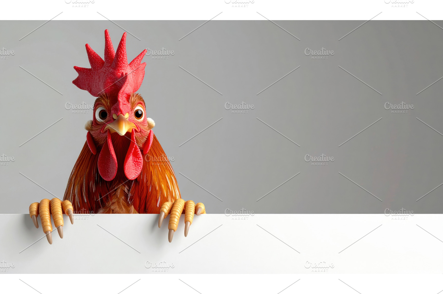 Comical chicken peeking over a white, an Animal Photo by Igor Tichonow