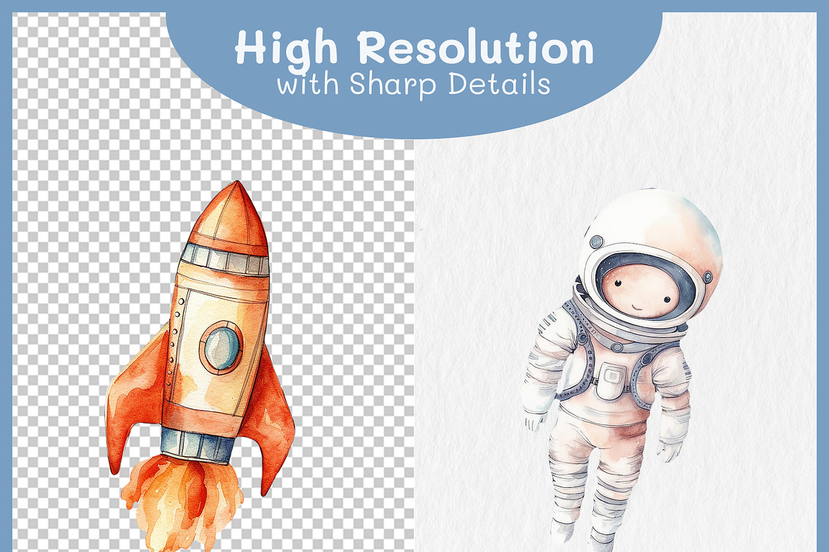 Cute Astronauts Watercolor Clipart, a Decorative Illustration by Digital Dreamscaping (Photo 5 of 5)