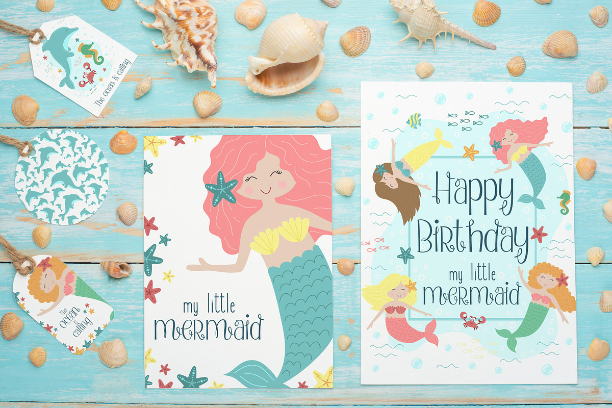 Cute vector little mermaids, a Background Graphic by Samsonchik Store (Photo 6 of 7)