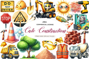 Cute Construction Watercolor Clipart, an Illustration by CreationArt
