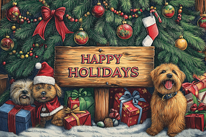 Happy Holidays Dog Wall Art, an Animal Illustration by Art Paradise Studios