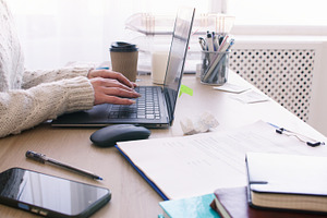 Office woman distance work laptop, a Person Photo by Photo Drive Studio