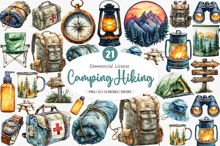 Camping Hiking Clipart, an Illustration by designhome