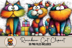 Rainbow Cat Clipart, an Illustration by DreamArtGraphic
