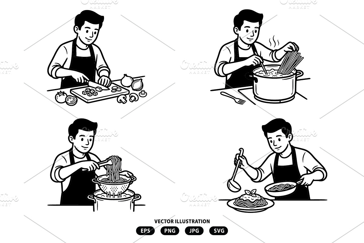 Activity of a man making spaghetti, a Person Illustration by Vectorlina (Photo 1 of 3)