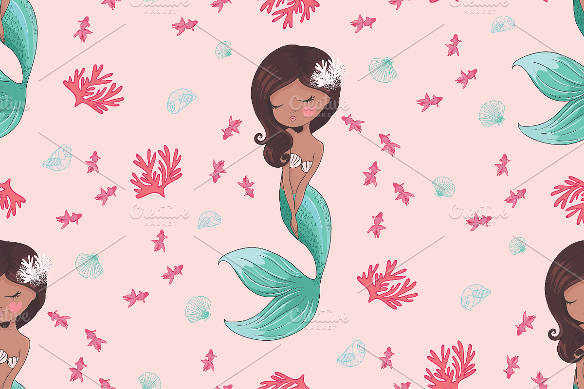 Mermaid pattern.Hawaiian girl vector, an Illustration by StudioLondon (Photo 3 of 4)