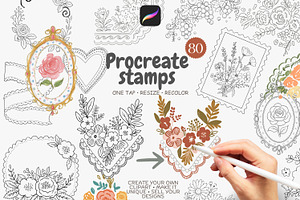80 floral Procreate stamps, a Brush Add-On by Patishop Art
