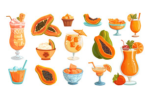 Papaya cartoon set. Fruit orange, a Food Illustration by Stock-Smart-Start