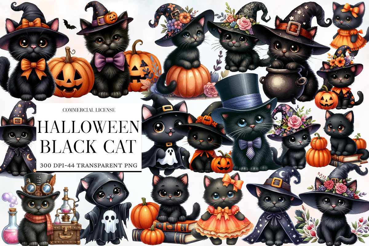 Halloween Black Cat Clipart, an Illustration by Designworld (Photo 1 of 6)