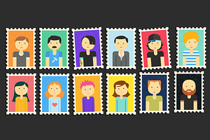 Minimalistic Flat Persons Stamps Set